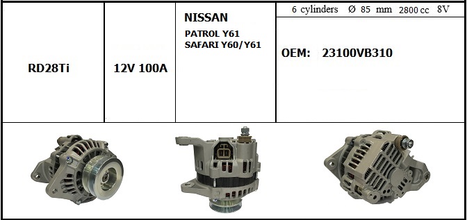 Генератор NISSAN RD28Ti 2.8L